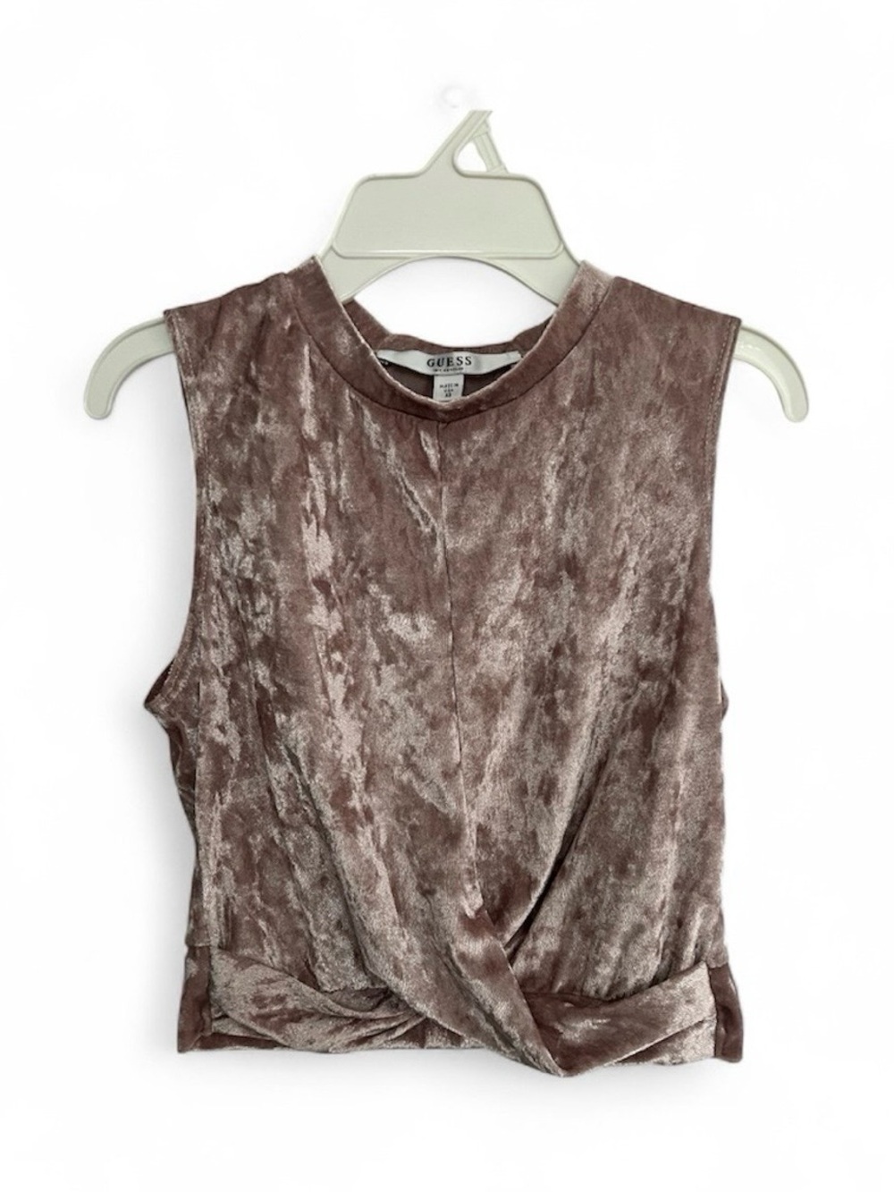 GUESS Mauve Velvet Twist-Front Sleeveless Top (XS)